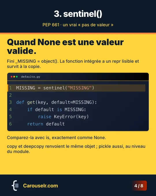 sentinel() : une sentinelle MISSING comme valeur par défaut d'une fonction get.