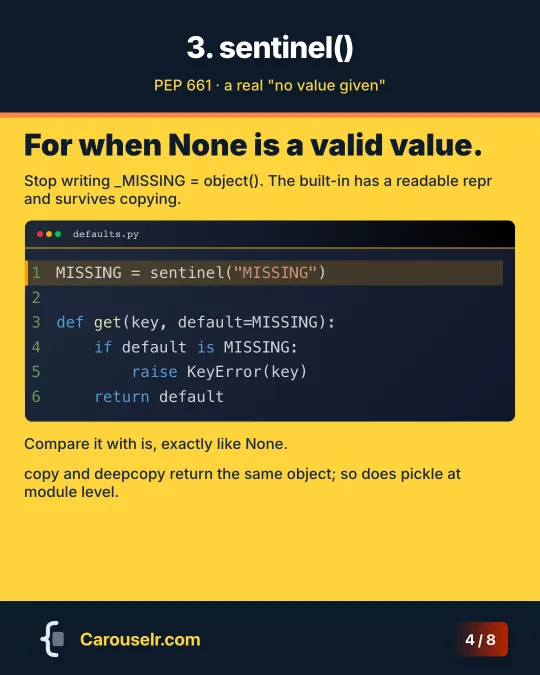 sentinel(): a MISSING sentinel used as the default argument of a get function.